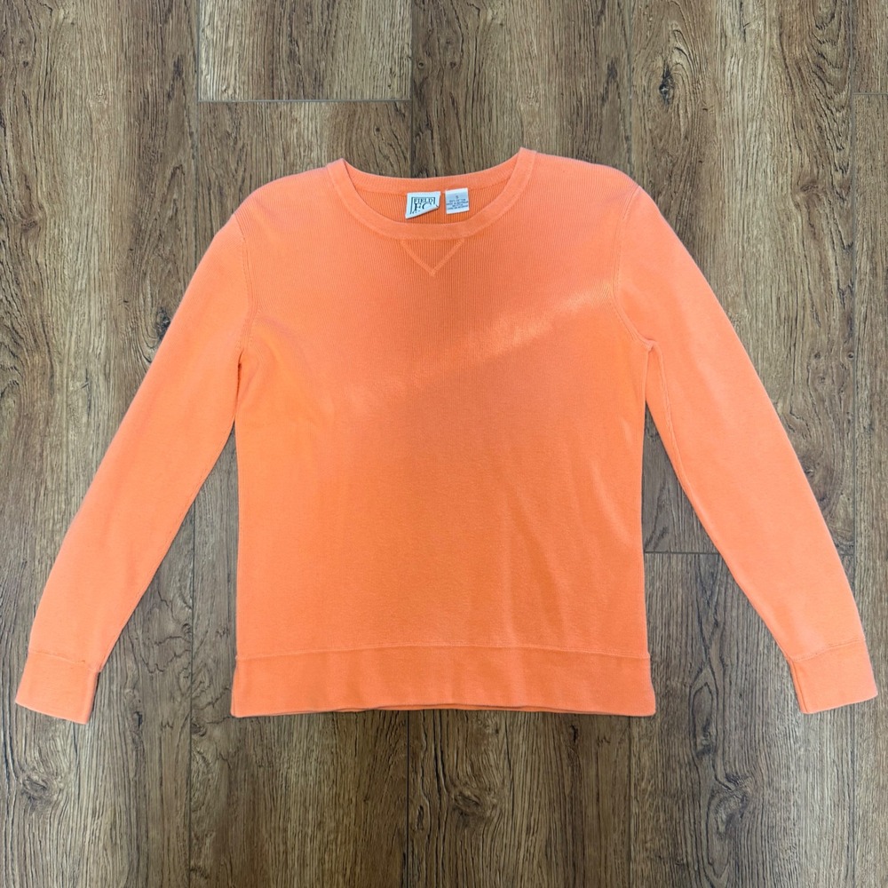 VTG 90s Field Gear Womens Orange Ribbed‎ 100% Cotton Crewneck Sweater Size Small